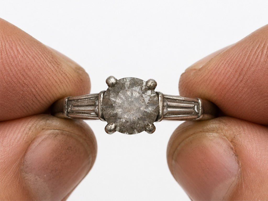 Engagement ring before ultrasonic cleaning — dull, with residue